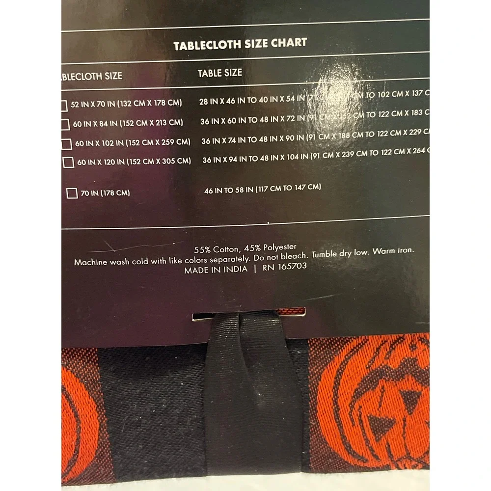 Jack O' Lantern Lane Tablecloth 52x70‎ Orange Black Cotton Buffalo Check Pumpkin